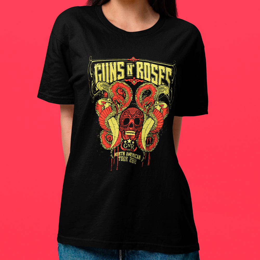 Camiseta Básica Unissex Guns N Roses North American Tour